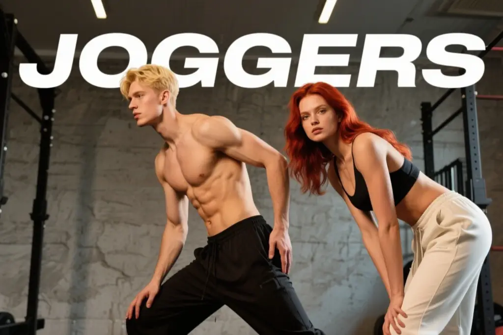 Two people stretching in jogger pants, demonstrating How to Style Joggers.
