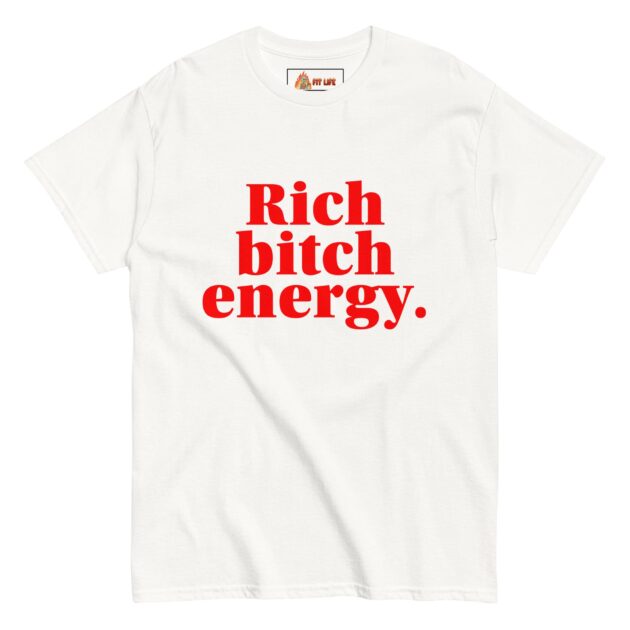 A white graphic tee from the Fit Life clothing brand, featuring the bold red slogan 