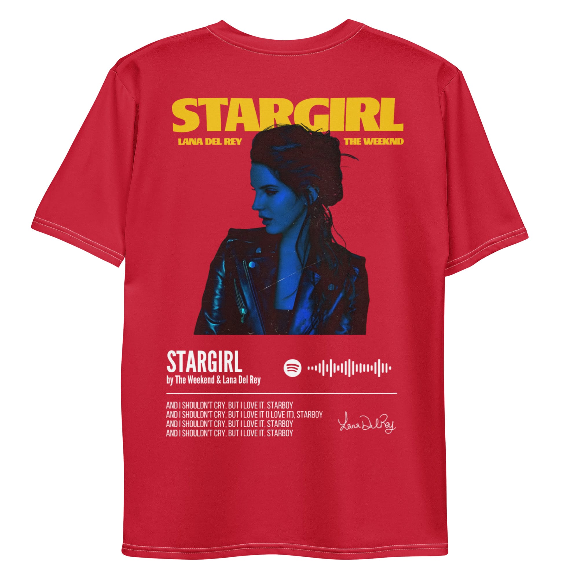 Red I'm A Motherfuckin Stargirl t-shirt with bold yellow text.
